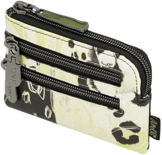Компактен и стилен, дамско портмоне Anekke Memories Towanda (12x8x1 см) има абстрактен флорален дизайн в черно, бяло и светложълто, два предни джоба с цип и метални дръжки, черна тапицерия - идеално за портмоне за монети.-2