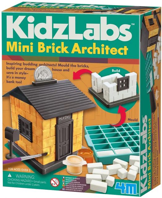 Детска лаборатория 4М - Построй мини къщичка-касичка комплект с бели тухлички, калъп, инструкции и модел къща-касичка; забавна образователна играчка за деца над 5 години.-1