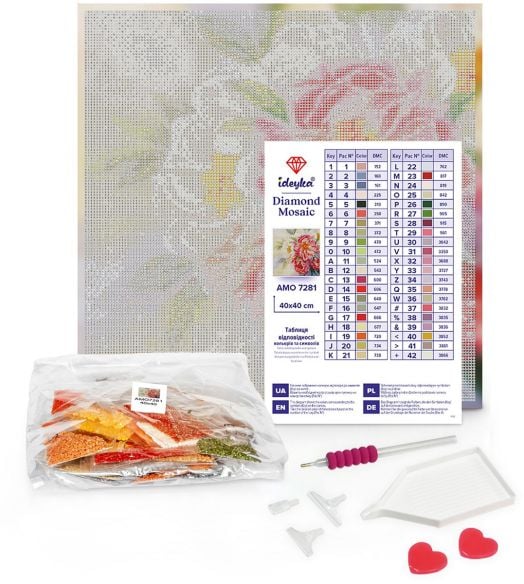 Комплектът Диамантен гоблен Ideyka - Морски бряг включва крайморско платно с 5D ефект, цветна диаграма, цветни диаманти от смола, розов инструмент за писане, поднос и два восъчни тампона с форма на сърце за събиране на диамантени мозайки.-2