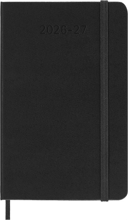 Джобен седмичен бележник-органайзер Moleskine за 18 месеца – Черен (юли 2026 – декември 2027) има твърди корици, ластик, отметка и релеф върху корицата за ефективно планиране.-2