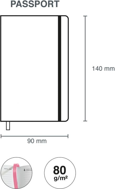 Илюстрация на Джобен седмичен тефтер-органайзер Miquelrius Grafica Color Block 2026, размер паспорт (140x90 мм), с черен ластик, разделител и хартия 80 г/м² - идеален за годишно планиране.-4