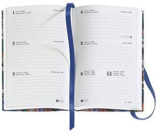 Джобен тефтер - органайзер Miquelrius Natura Blooming 2026 има седмично оформление с датирани страници, дни от седмицата, линирани раздели за бележки и синя лента за отбелязване за лесна навигация.-2