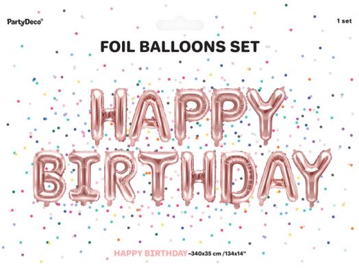 Фолиев балон PartyDeco - Happy Birthday, розово злато-3