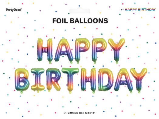 Фолиев балон PartyDeco - Happy Birthday, дъга-3