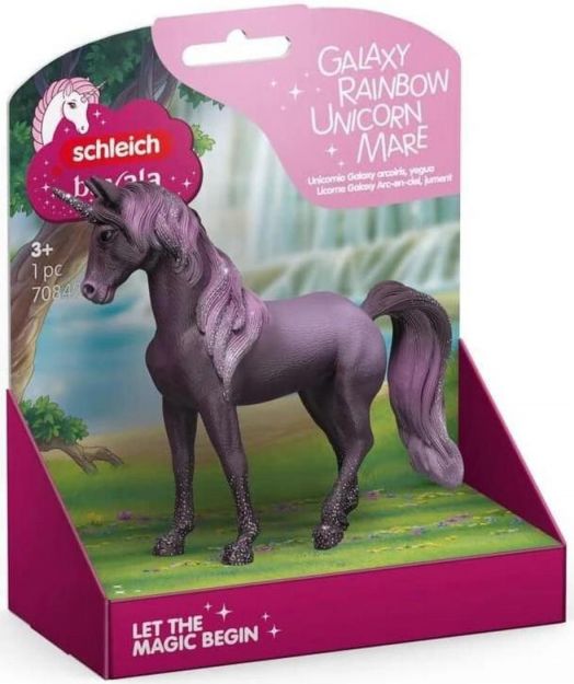 Фигурка Schleich: Еднорог кобила галактика - играчка с лилаво тяло и блестяща грива, опаковка в розово с магически графики, ръчно рисувана стил Баяла и Шлайх.-3