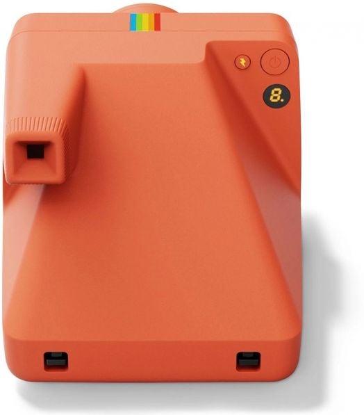 Оранжев Фотоапарат за моментни снимки Polaroid Now+ Gen 3, Coral с ретро дизайн, цветна лента, визьор отляво и бутони отдясно-идеален за моментална фотография.-4