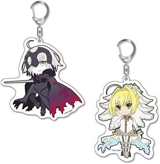 Два акрилни ключодържателя Pikuriru: Fate/Grand Order са показани-с маскиран герой в тъмен костюм и с русокос ангел с ореол и бели крила; идеални колекционерски аксесоари.-3