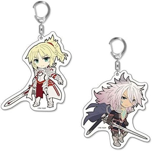 Два акрилни ключодържателя Pikuriru: Fate/Grand Order - рус войн в бяла и червена броня със меч и бялокос герой в тъмно облекло. Идеални колекционерски аксесоари за аниме фенове!.-4