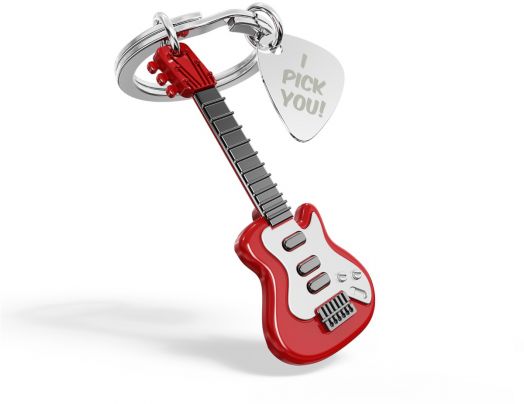 Ключодържател Metalmorphose - Electric Guitar: метален ключодържател с червена електрическа китара и посребрен медальон с надпис I PICK YOU! - перфектният подарък за музиканти.-2