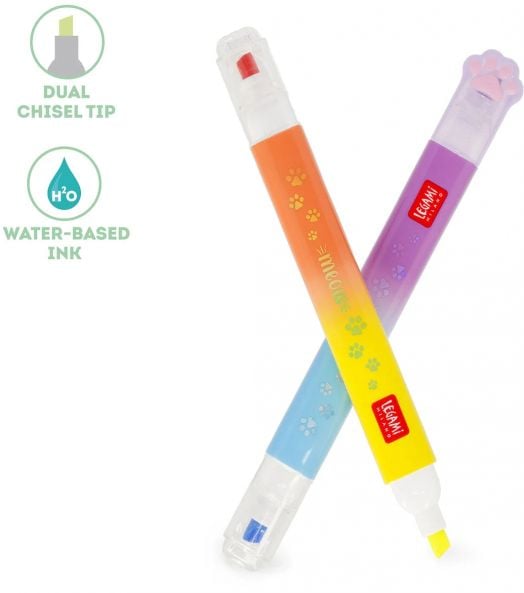 Комплектът от 6 двувърхи маркера Legami - Meow включва цветни маркери с лапички, водна основа и два накрайника-идеални маркери за училище!.-6