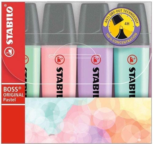 Комплект текстмаркери Stabilo Boss Original Pastel, 4 цвята - Stabilo - STABILO - 4006381492867-1