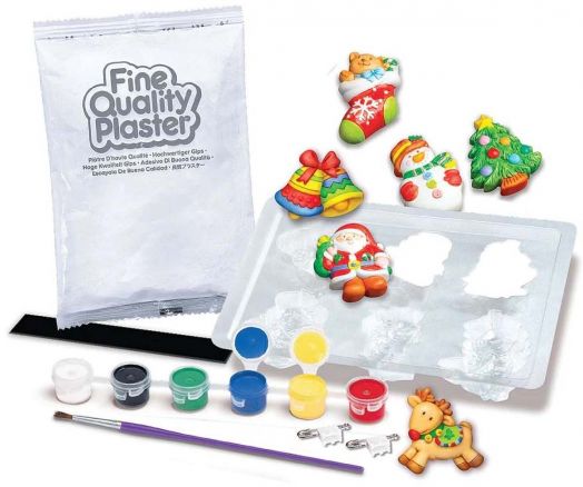 Смесете ваканционно забавление и учене с Креативен комплект 4М - Гипсови коледни магнити! Този комплект включва гипс, тава за форми, 6 бои, четка, пръчка за смесване и празнични фигурки - идеални за творческа и образователна игра.-2
