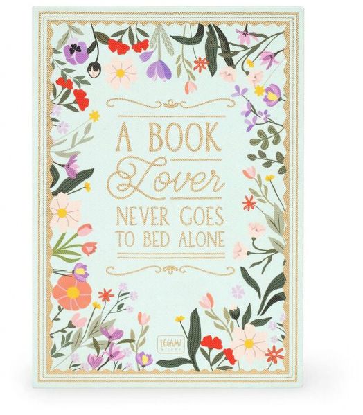 Кутия за бижута Legami в пастелно синьо, Bling Book - винтидж книга с цветни цветя и златна украса, с цитат: "Любителят на книги никога не си ляга сам" с елегантни златни букви.-5