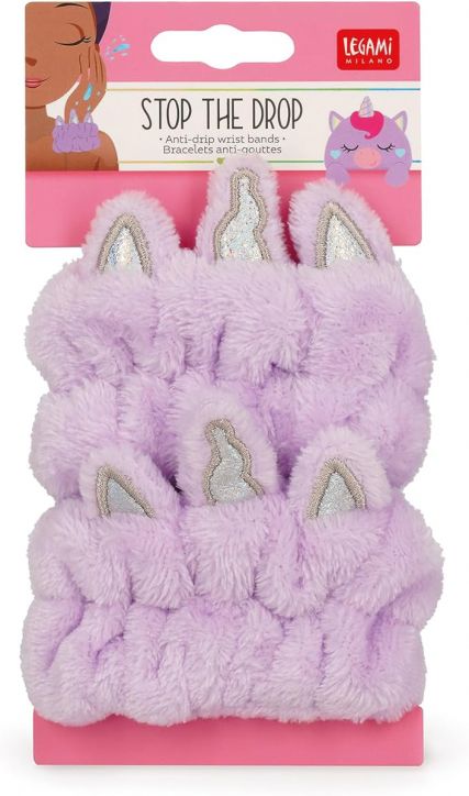 Пакет от Ленти за китки Legami - Еднорог, с лилави ушички на еднорог с блестящи сребърни детайли, изработени от пухкав плат и идеални за гривни за кожата, изобразени върху розова илюстрована подложка.-5