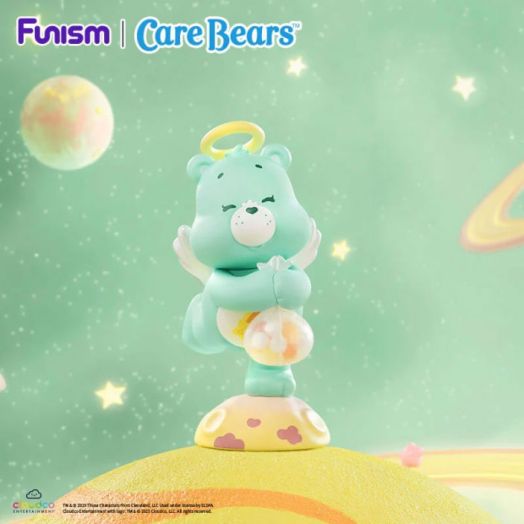 Мини фигурка Funism Care Bears - Planet of Joy, асортимент с мече ангелче с ореол и крилца на жълто-бяла планета на петна, мечтателен зелен фон с планети и звезди - идеален подарък за колекционери.-6