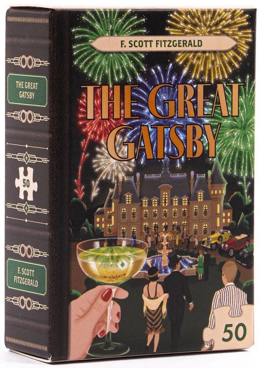 Мини пъзел Професор Пъзел - Книги, асортимент: Гетсби с корица с фойерверки, имение, парти и коктейл. Перфектен подарък за почитатели на книгите!.-1