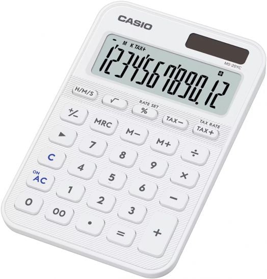 Настолният калкулатор Casio MS-20YC-W, бял разполага с цифров дисплей с 1234567890.12 и ергономичен дизайн, идеален за основни и данъчни изчисления - идеален за всеки, който търси цветни калкулатори.-2