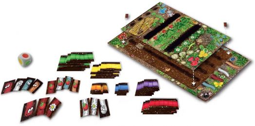 Детска настолна игра Worm Rally включва цветна градинска дъска, разноцветни карти, зар и малки правоъгълни фигури - идеална за забавни приключения за деца и цялото семейство.-5