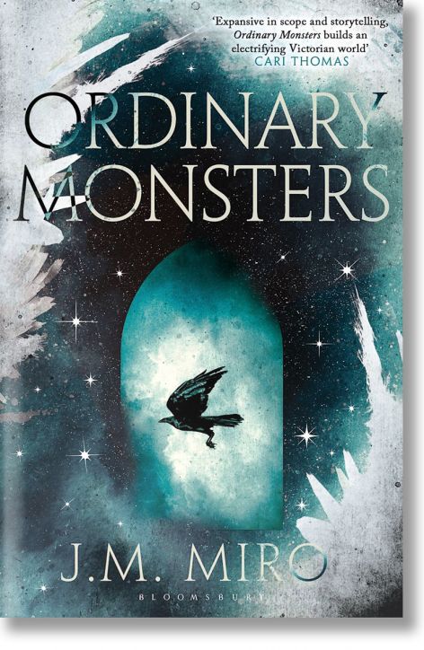 Корицата на книгата "Обикновени чудовища" (The Talents Trilogy, Book 1) изобразява силует на тъмна птица, прелитаща през светещ кръг със звезди и синьо-зелени облаци, което напомня за мистериозния свят на надарените деца във викторианското фентъзи. Включв