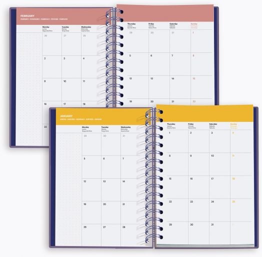 Тефтерът - органайзер Miquelrius Marf Organic Dualidad Floral 2026 се отличава с дизайн със спираловидна подвързия и дневни страници, идеални за стилно организиране на графика ви за 2026 г.-4