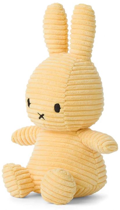 Плюшена играчка Miffy Eco Corduroy - кремаво-жълт заек, 23 см, с дълги уши, черни бродирани очи и малка X-образна уста, изработена от рипсено кадифе.-2