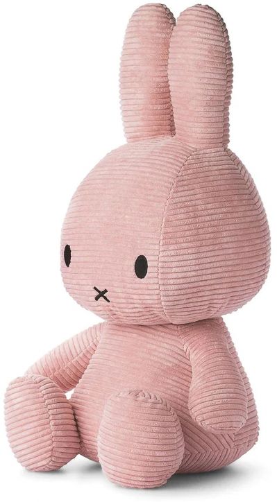 Плюшена играчка Miffy Eco Corduroy - розов заек, 70 см, изработена от рипсено кадифе с дълги уши, черни овални очи и малка X-образна уста, седи изправена на бял фон.-2
