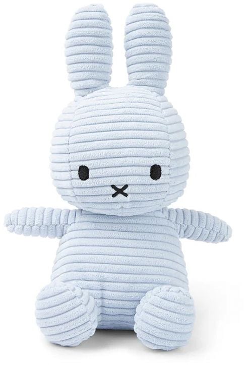 Плюшена играчка Miffy Eco Corduroy - светлосин заек, 23 см е показан на бял фон. Идеален подарък за момченце, което обича меки и уютни приятели.-1