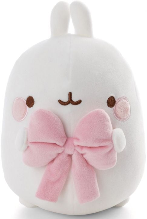 Плюшена играчка Ничи Моланг, 24 см, е пухкаво зайче с малки уши, кафяви бродирани очи и уста, розови бузки и голяма мека розова панделка-идеален подарък за деца.-1