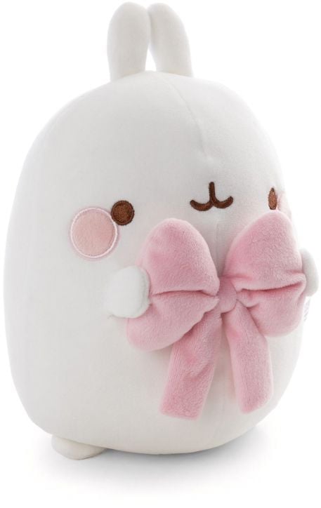 Плюшена играчка Nici Molang, 24 см - бяло зайче с малки уши, розови бузки и кафява усмивка, което държи голяма розова панделка. Идеален подарък за деца!.-3
