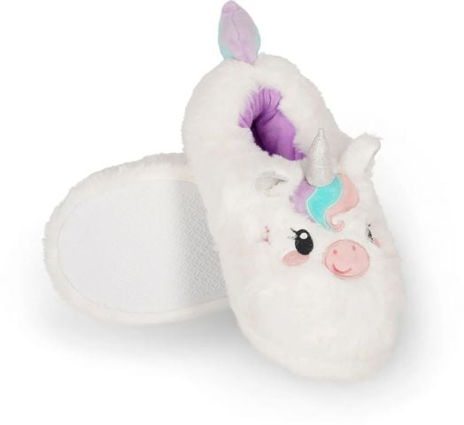 Плюшени пантофи Legami - Unicorn, размер 35-38: Меки бели пантофи във форма на еднорог с бродирани очи, сребърен рог, розови бузки, пастелна грива, лилава вътрешност и неплъзгащи се подметки.-5