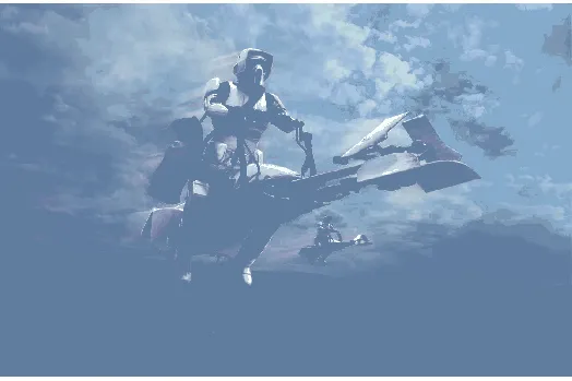 Две фигури в бели футуристични доспехи карат спийдъри по скалиста земя под облачно небе, което напомня за "Мандалорианецът". Характеристики: Сглобяем модел Revell - Скоростен ездач The Mandalorian, с един ездач отпред и друг отзад.-9