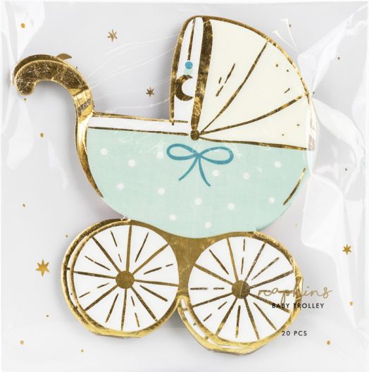 Салфетки PartyDeco - Синя бебешка количка, 20 бр. - PartyDeco - PartyDeco - Момиче, Момче - Partydeco - Welcome Baby - 5904555013360-3