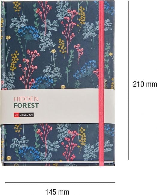Тефтер Miquelrius Hidden Forest A5 с 80 бели листа, флорална корица върху тъмен фон и розов ластик. Размери: 210 x 145 мм.-2