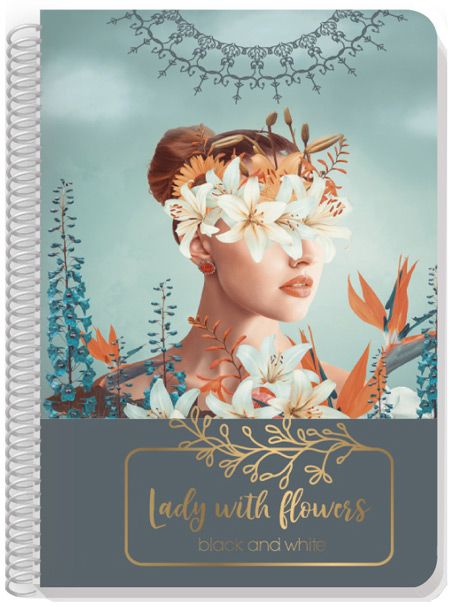Тетрадка Black & White Lady With Flowers А4 със спирала, 120 листа - широки редове - Black & White - Black & White - 3800099414088-1