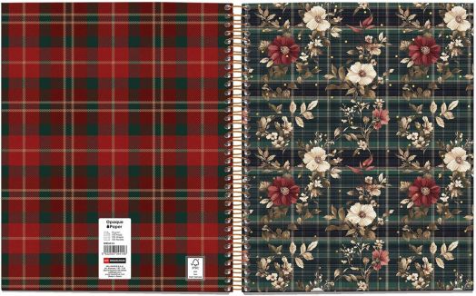 Две спираловидни тетрадки една до друга: А5 тетрадка със спирала с червена и зелена карирана корица и Тетрадка Miquelrius Highland Days Poppies A5 със спирала и 100 листа, с тъмнозелен кариран фон с винтидж макове.-4