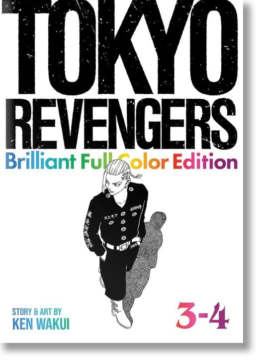 Корица на книгата Tokyo Revengers: 3-4 от Кен Вакуи, на която е изобразен член на бандата Томан в традиционно облекло, с поразителен текст и цветни акценти от тази емблематична манга поредица за пътуване във времето.