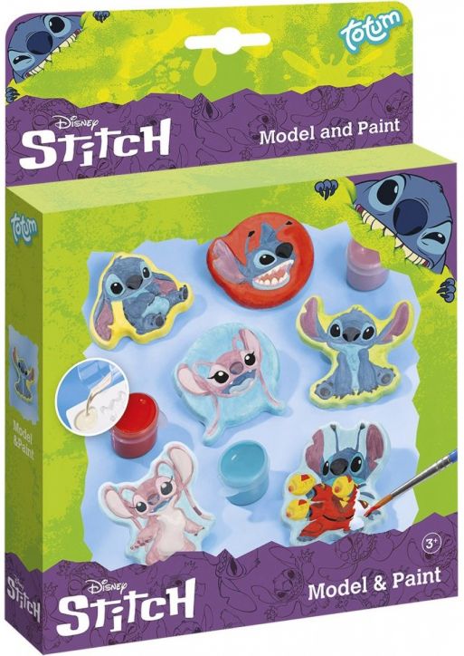 Творческият комплект Totum Stitch - Направи и оцвети гипсови фигури Стич, гърненца за рисуване, четка и цветна опаковка със закачливи пози на Стич - идеален за креативни деца.-1