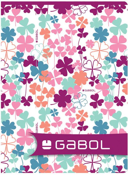 Цветни детелини в розово, синьо, лилаво и тил са разпръснати върху бяло с лилав банер с логото на Gabol - идеално за момичета. Това е ученическа тетрадка Gabol A5 с 80 листа на широки редове - дизайн за момичета.-6
