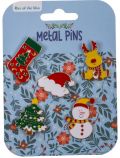 Комплект от 5 коледни метални значки Out of the Blue с рисунки на чорап, елен, шапка на Дядо Коледа, украсена елха и снежен човек-идеален подарък за Коледа или декоративна украса.