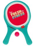Два броя неопренови плажни ракети за игра Legami - Watermelon с динен дизайн и надпис "Too Fresh to Stress", както и малка розова топка, са перфектни летни аксесоари.