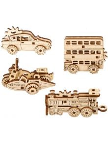The 3D дървен пъзел Ugears - Хари Потър фантастични автомобили (61 части) е уникален комплект с детайлни дървени модели, идеален като фиджет играчка или оригинален подарък за фенове на магически пъзели.