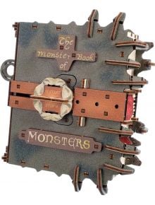 3D дървен пъзел Ugears - Хари Потър Книгата на чудовищата, 195 части: с дизайн на книжен звяр със зъби, кожени каишки и метални катарами. Идеален подарък за фенове и колекционери.