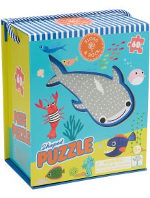 Пъзел Floss & Rock, Ocean - Океан, 60 части се предлага в синя кутия във формата на акула с ивици и дръжка от въже. Тя е с цветни подводни илюстрации и е подходяща за деца на възраст над 5 години.