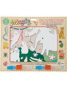 Подложка за оцветяване Floss & Rock - Jungle е цветна кутия с анимационни животни от джунглата и два оранжеви водни магически маркера, подходяща за деца на възраст от 18 месеца.