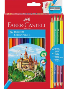 Цветни моливи Faber-Castell Castle, 36 цвята + 3 двувърхи и острилка - Faber-Castell - Faber-Castell - Момиче, Момче - Faber-Castell - Castle - 7891360595588