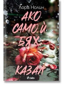 Корицата на книгата "Тийн любовен роман", озаглавена "Ако само ѝ бях казал", показва увехнала розова роза с разпръснати листенца на мокър, тъмен и размазан фон. Автор е Лора Нолин.