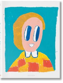 Цветна, детска картина в стила на европейския експресионизъм на Андре Буцер показва човек с кожа с тен, големи сини овални очи, къса светлокафява коса и широка усмивка в жълто-оранжева карирана риза на тила.