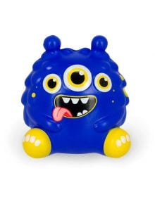 Антистрес фигурка Legami - Monster: синя, кръгла играчка чудовище с три очи, две антени, жълти крака и голяма уста с извадени зъби и розов език - идеална за намаляване на стреса.