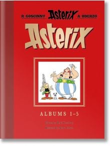 Подаръчното издание на Астерикс: Албуми 1-5 е с червена корица с Астерикс и Обеликс, което го прави луксозно издание за фенове и колекционери.