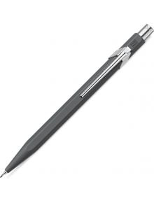 Автоматичен молив Caran d'Ache 844 Metal Collection, тъмно сив, с шестоъгълен алуминиев корпус, метална щипка и бутон за натискане, показан на бял фон.